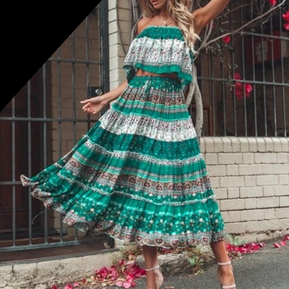 BOHO | Green Bohemian Two-Piece Outfit- 669 - Picture 2 of 8